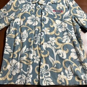 HULA Girl Floral with Blue and Cream Design Hawaiian Shirt XL